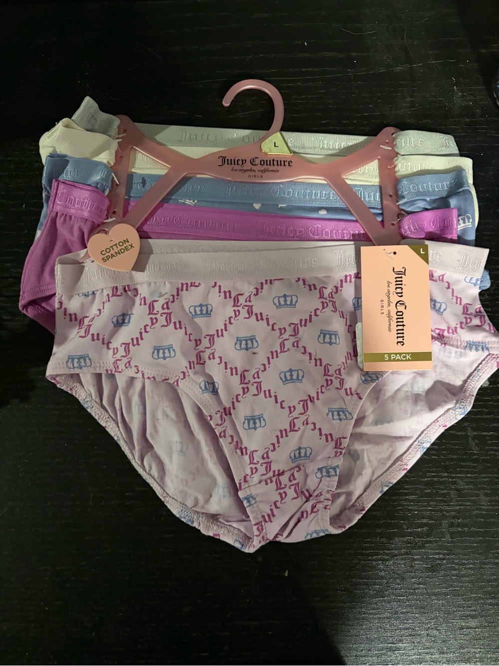 NWT Juicy Couture Girls Pink Purple Blue White 5-Pack Briefs